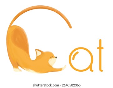 Yellow cute cat pose illustration - typography design cat