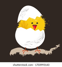 yellow cute chicken brushes in an egg vector illustration