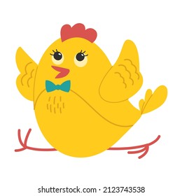 Un pollo amarillo lindo corriendo. Ilustración vectorial.