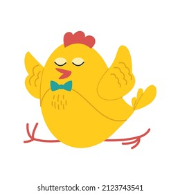 Yellow cute chicken running. Vector illustration.
