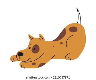 Yellow Cute Doodle Dog. Minimalistic Sticker For Social Networks And Instant Messengers. Animal And Pet, Best Friend. Playful And Charming Character Sitting. Cartoon Flat Vector Illustration