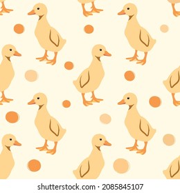 yellow cute duck and chicken seamless pattern 