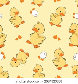 yellow cute duck seamless pattern, chicken seamless pattern