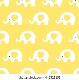 Yellow cute elephants pattern. Vector seamless background. Yellow and white.