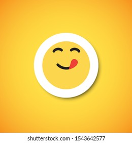 Yellow cute emoticon sticker, vector illustration