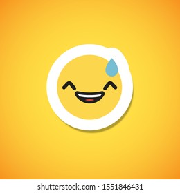 Yellow cute emoticon sticker, vector illustration