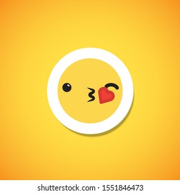Yellow cute emoticon sticker, vector illustration