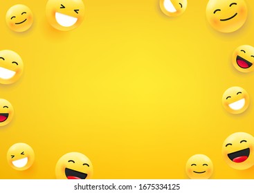 Yellow cute faces. Social media message vector background. Copy space for a text