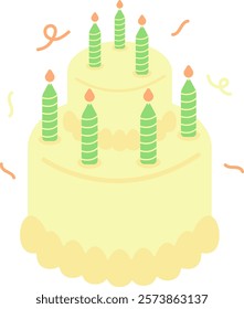 yellow cute happy birthday celebration cake with confetti