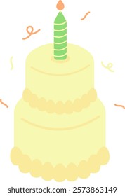 yellow cute happy birthday celebration cake with confetti