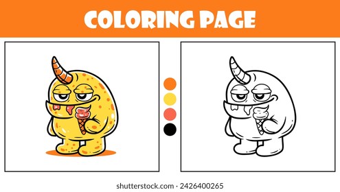 Yellow cute monster character coloring for kids vector illustration