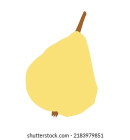 Yellow cute pear fruit in a flat hand-drawn style. Vector element isolated on a white background