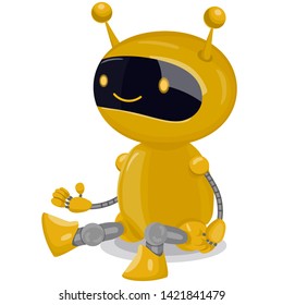 Yellow cute robot isolated on white background. Vector graphics.