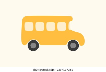 Yellow Cute School Bus Flat Design Vector