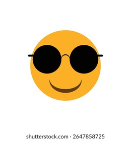 Yellow cute smiling emoji wearing black sunglasses. sunglasses emoji. vector illustration