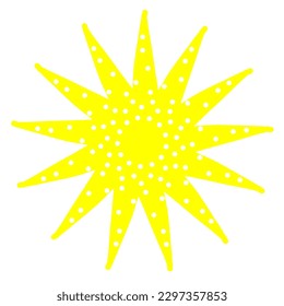 The yellow cute star shines. Starfish-like spotted silhouette style star