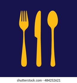 Yellow cutlery set vector illustration. Blue background