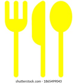 Yellow Cutlery vector icon showing a spoon, fork and knife.