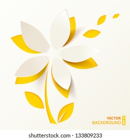 Yellow cutout paper flower vector greeting card
