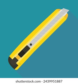 Yellow cutter on blue background with long shadow in flat design style