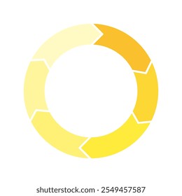 Diagrama de ciclo amarelo com setas 6 passos gráfico de pizza ou gráfico de círculo para conceito de apresentação de negócios. Progresso para o vetor de meta de marketing e educação.