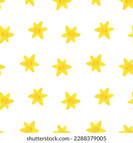 Yellow daffodil seamless pattern with spring flowers. Vector narcissus illustration background