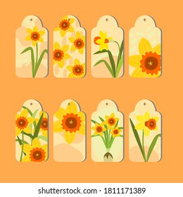 Die gelben Muster auf dem Preisschild, Etikettenvorlage, Flaches Design, Botanische Illustration. Herbst, Herbst, Frühling, Sommer.