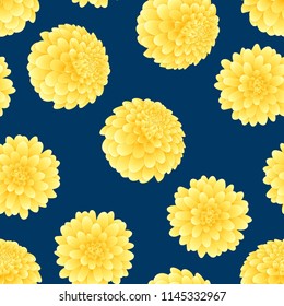 Yellow Dahlia on Navy Blue Background. Mexico's national flower. Vector Illustration.