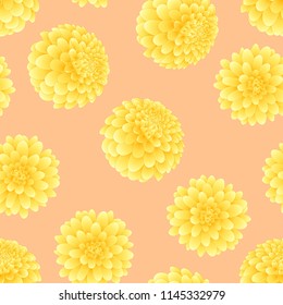 Yellow Dahlia on Orange Background. Mexico's national flower. Vector Illustration.