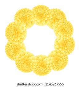 Yellow Dahlia Wreath. Mexico's national flower. Vector Illustration.
