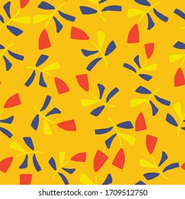 Yellow with dainty red flowers with light blue petals seamless pattern background design.