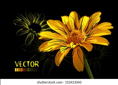 yellow daisies on a dark background
