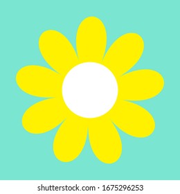 Camomile de margarita amarilla. Colección de grandes plantas de flores. Tarjeta de amor. Icono de Chamomile Concepto de crecimiento. Diseño plano.Fondo azul. Aislado. Ilustración del vector
