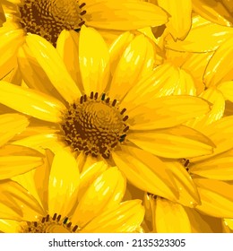 Flores de margarita amarilla vectorial sin fisuras de diseño de papel de envoltura o de impresión de manteles.