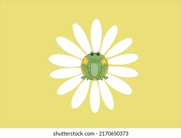 yellow daisy frog vector hand drawn