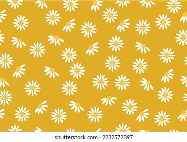 yellow daisy pattern hand drawn design seamles repeat