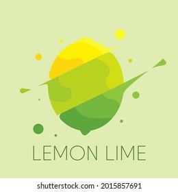 Yellow dan green fresh lemon lime fruit flat design for children wallpaper, book cover, icon, background or social media tamplate. A simple illustration lemonde.