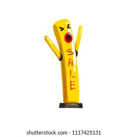 Yellow dancing inflatable tube man with waving hands vector Illustrations on a white background