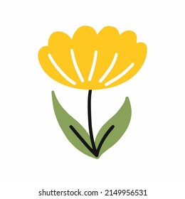 Yellow dandelion flower. Postcard decor element. Vector isolated image. Cute flower sticker.