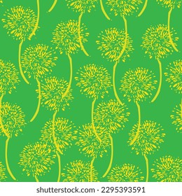 Un patrón de flores de diente de león amarillo sobre el verde