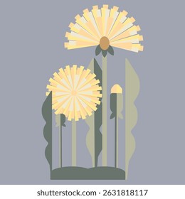 Yellow dandelion. Illustration of  flower in geometric style