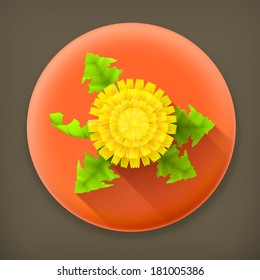 Yellow Dandelion, long shadow vector icon