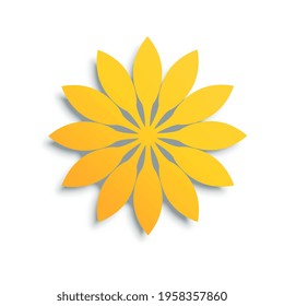 Yellow dandelion origami blooming flower on white background