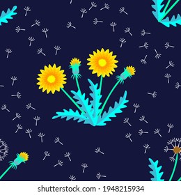 Yellow dandelion vector seamless pattern 