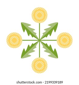 Composición de los dientes de león amarillos. Flor silvestre abstracta floreciente Taraxacum. Moderno estilo abstracto y minimalista. Ilustración del vector plano botánico aislada sobre un fondo blanco. Excelente como elemento de diseño.