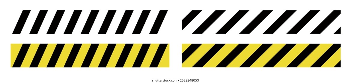 Yellow danger line strip with caution pattern. Construction barrier and safety sign. Flat vector illustration isolated on white background.