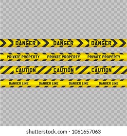 Yellow danger tapes set with text Caution,Danger. Vector illustration