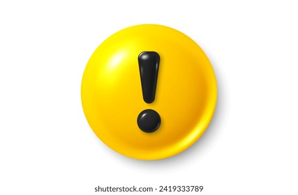 Icono 3d de advertencia de peligro amarillo. Símbolo de alerta, precaución o notificación de emergencia. Notificación de peligro. Aviso de alerta de precaución, recordatorio de advertencia de triángulo y atención de emergencia. Ilustración del vector