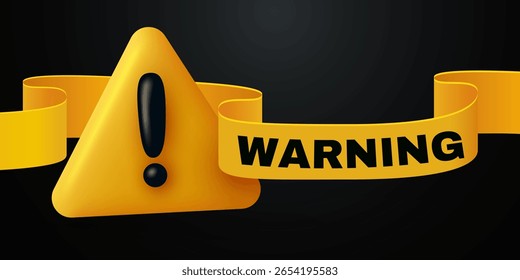 Yellow danger warning triangle 3d icon. Alert, caution or emergency notification. Danger hazard notification. Caution alert notice, triangle warning reminder and emergency attention. Vector