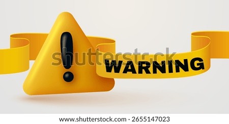 Yellow danger warning triangle 3d icon. Alert, caution or emergency notification. Danger hazard notification. Caution alert notice, triangle warning reminder and emergency attention. Vector